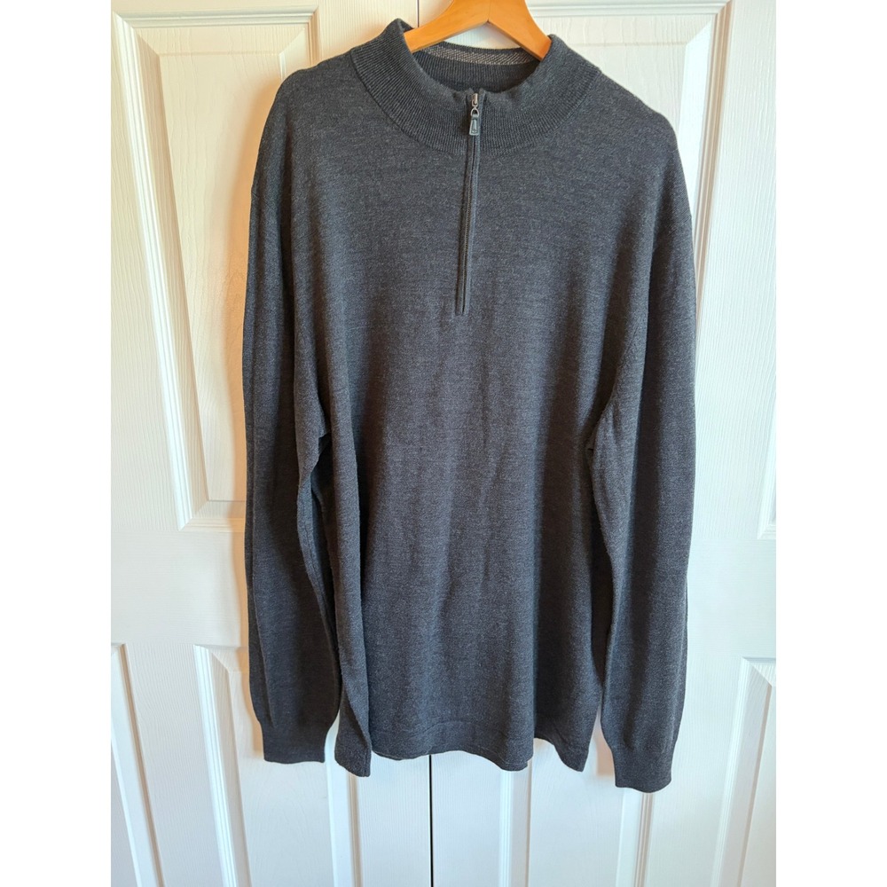 Joseph Abboud Mens 3XLT Extra Fine Merino Wool Quarter Zip Sweater Charcoal Gray
